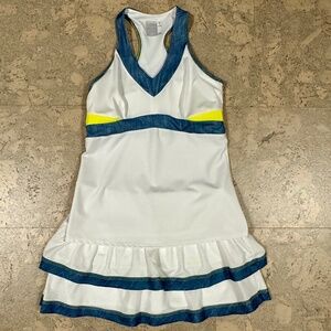 Lucky in Love White Tennis Dress with Blue Trim and Yellow Accents